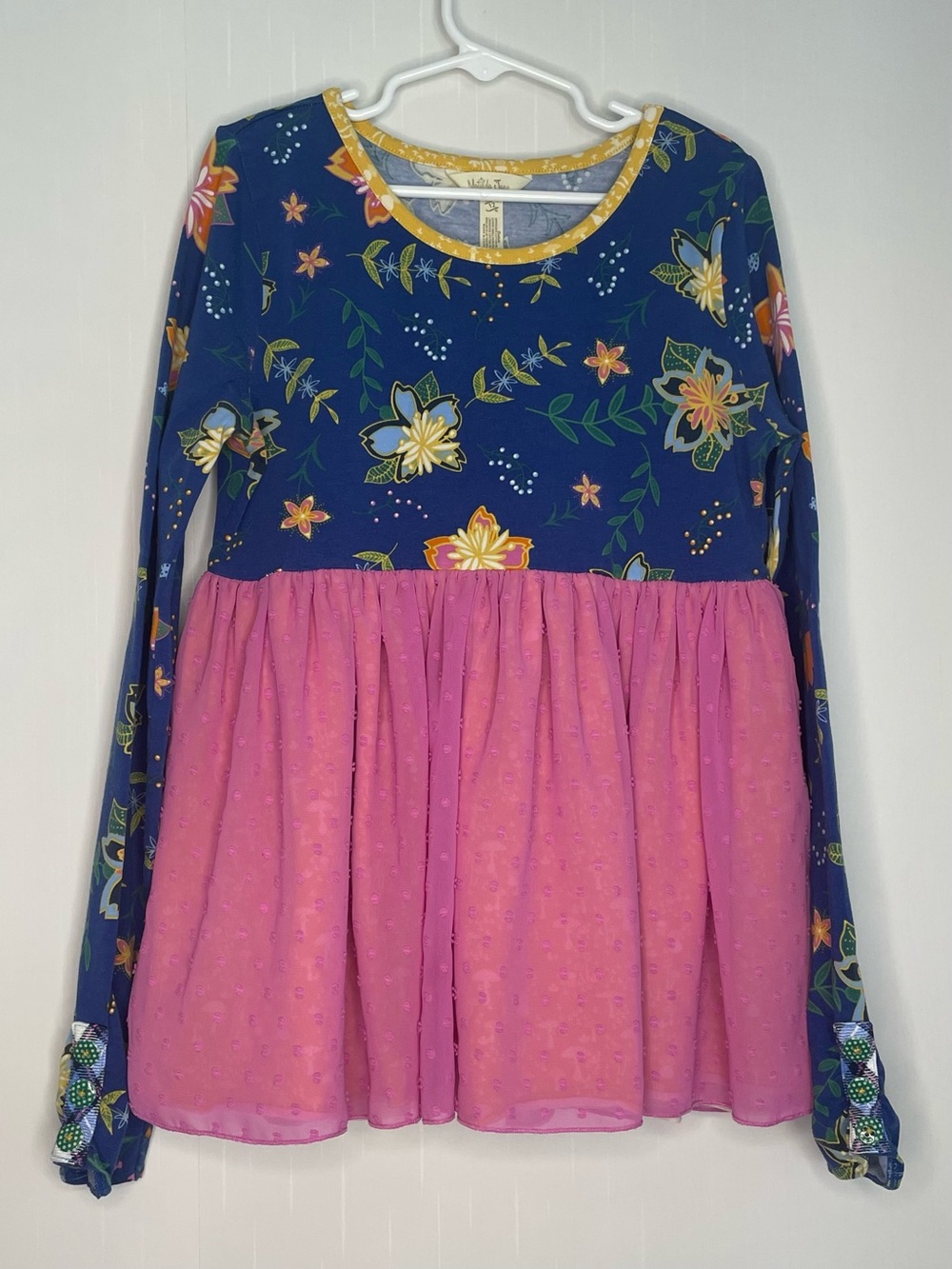 Matilda Jane Quiet Contemplation Tunic Top Blue Floral Pink Swiss Dot Girls 12